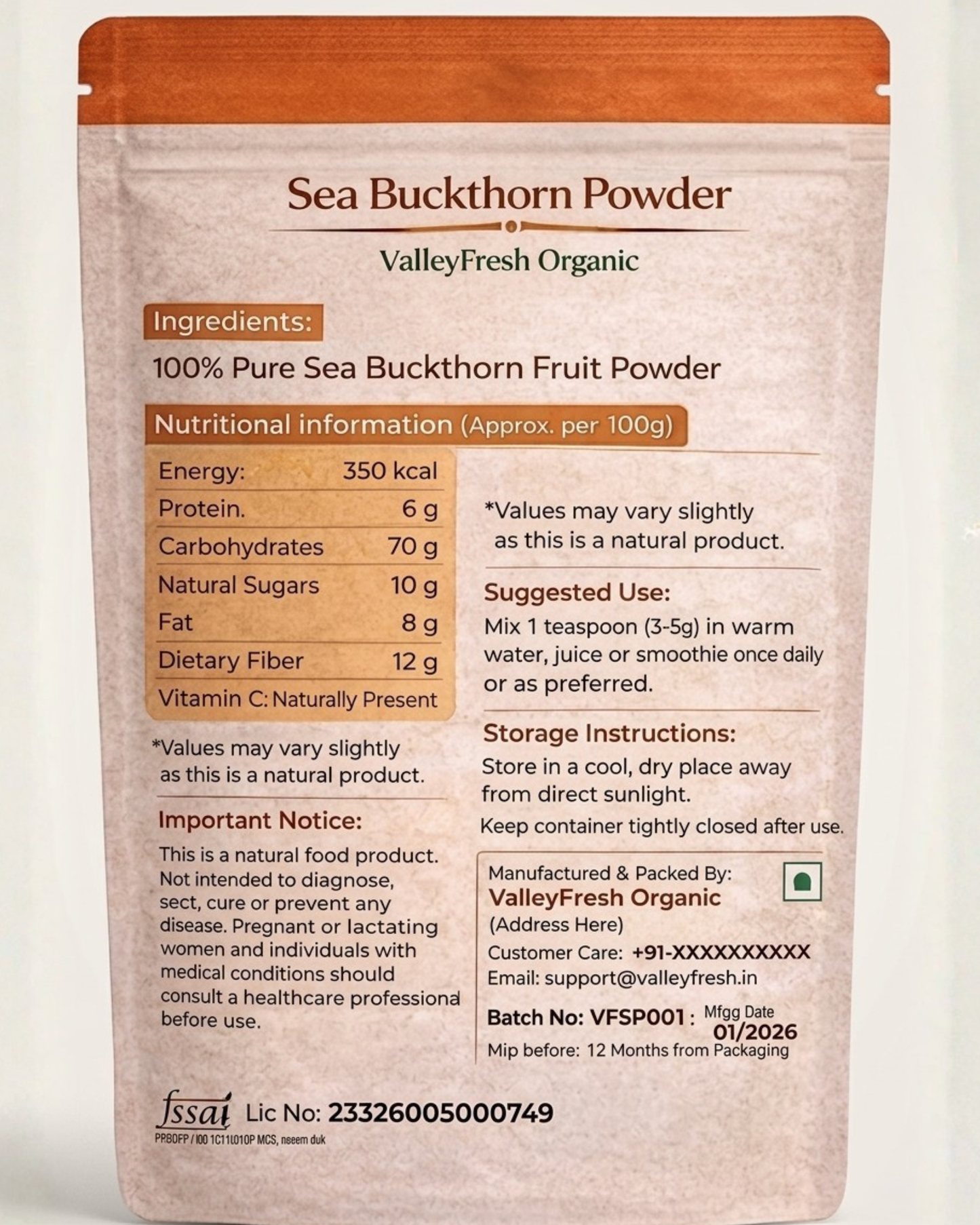Sea Buckthorn Powder (100% Pure) | ValleyFresh Organic